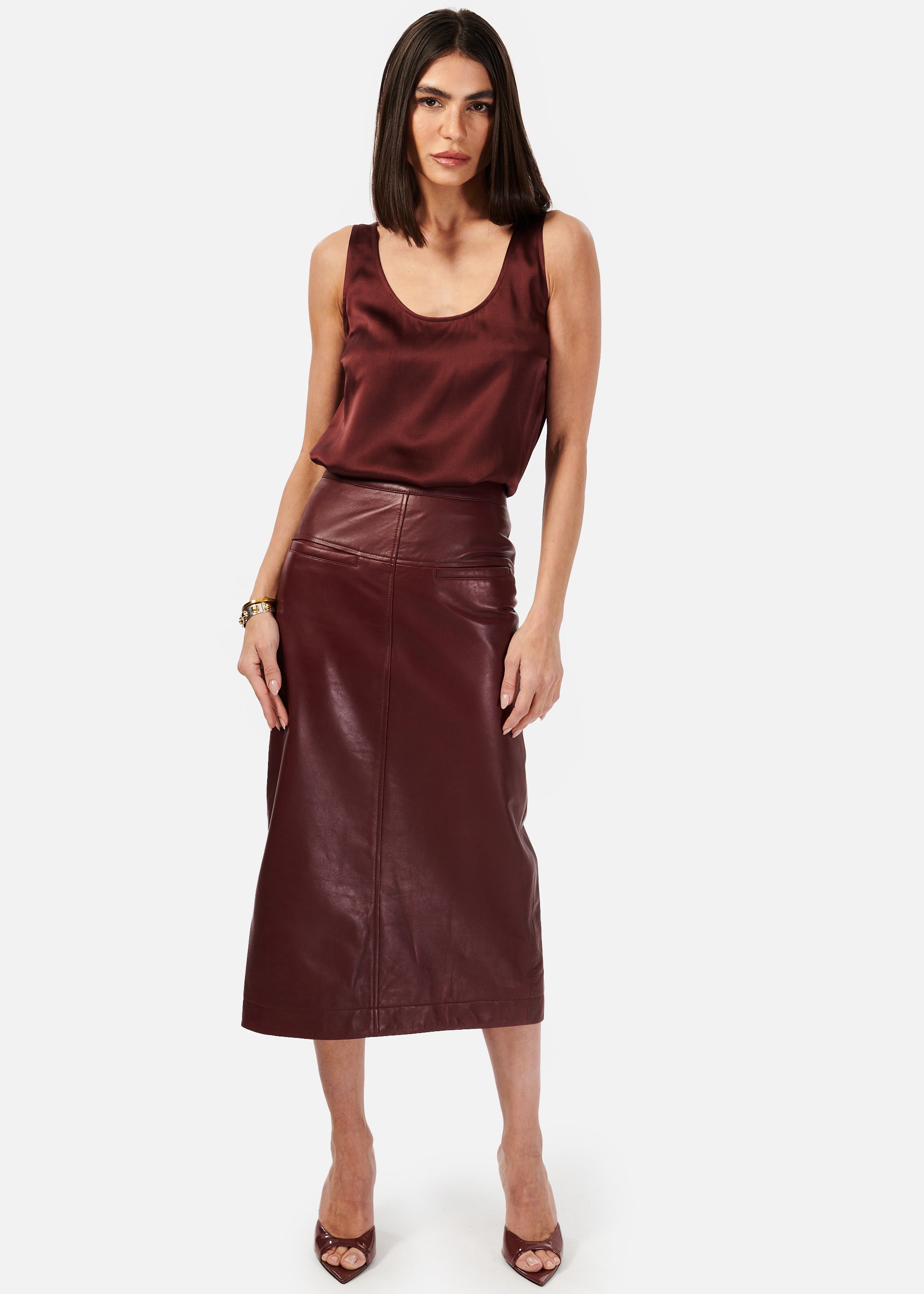 Inaya Genuine Leather Skirt Cranberry CAMI NYC