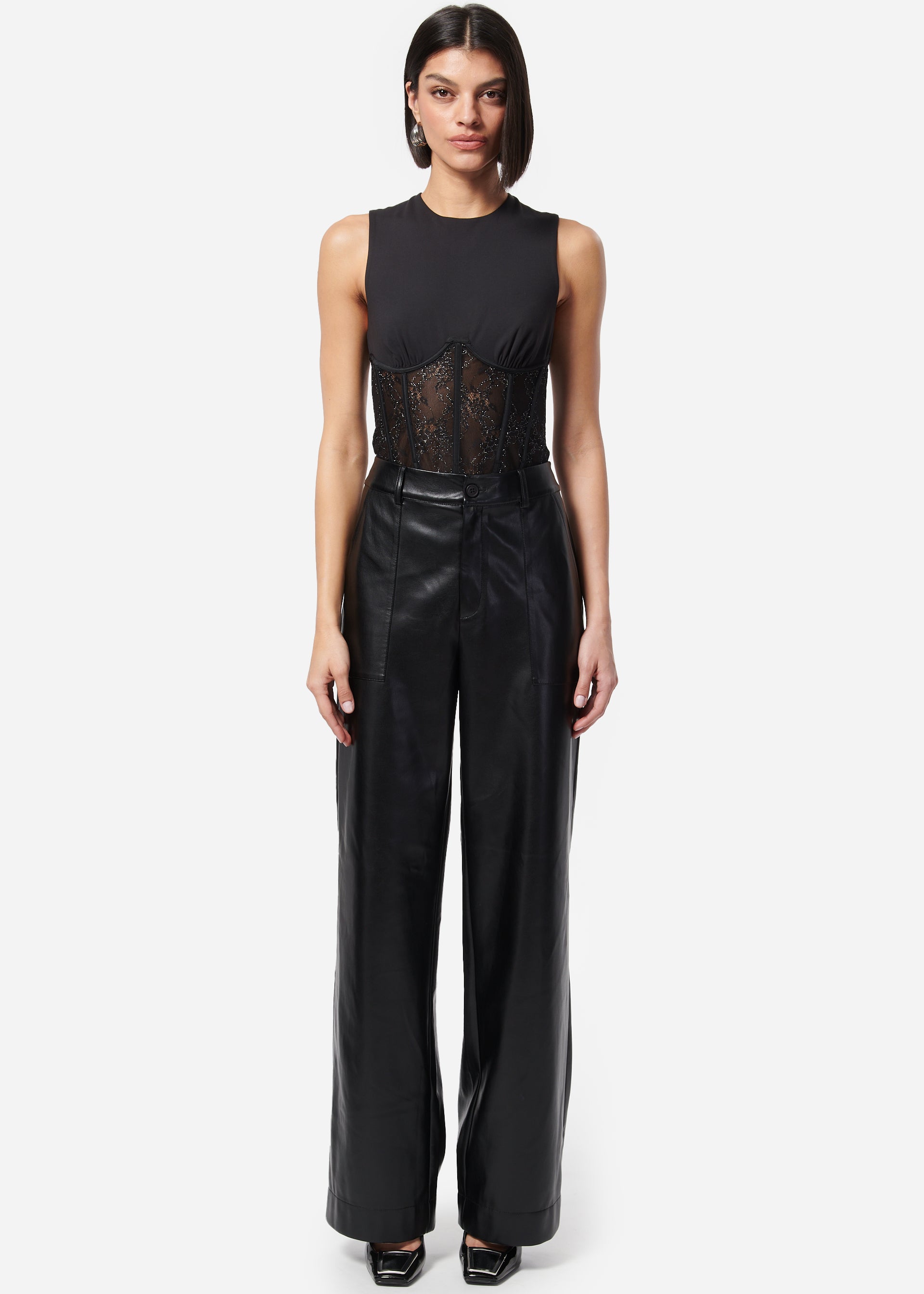 $331 Cami NYC Women's Black Esther Silk-Trim Lace Corset Bodysuit Size  X-Small