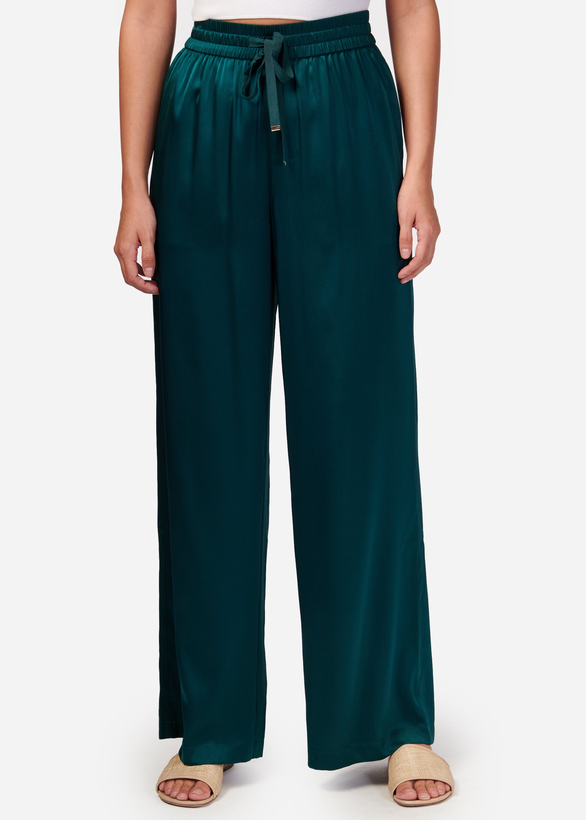 Women's Wide Leg Linen Pants in Emerald Green