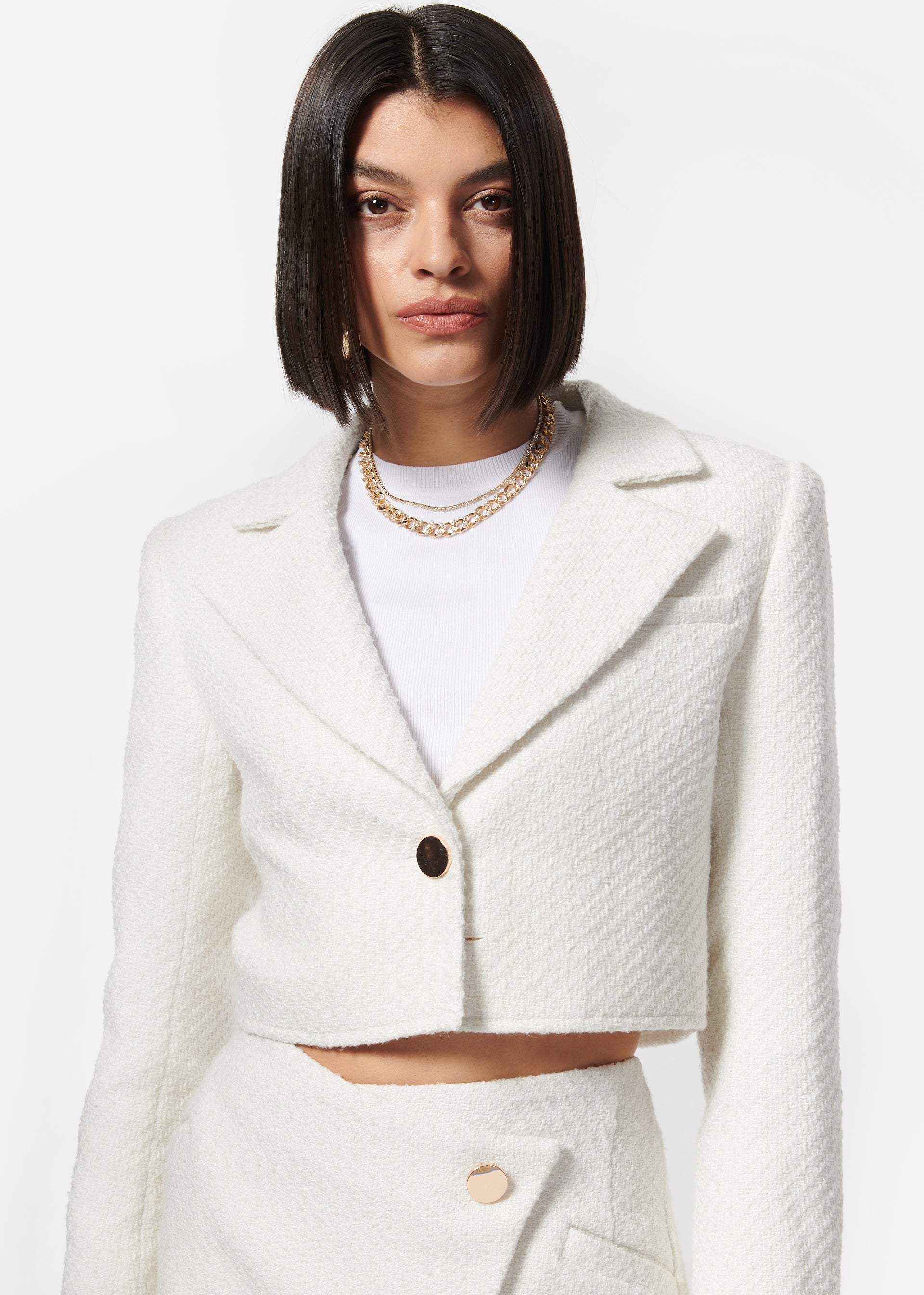 Briella Cropped Boucle Blazer Ceramic – CAMI NYC