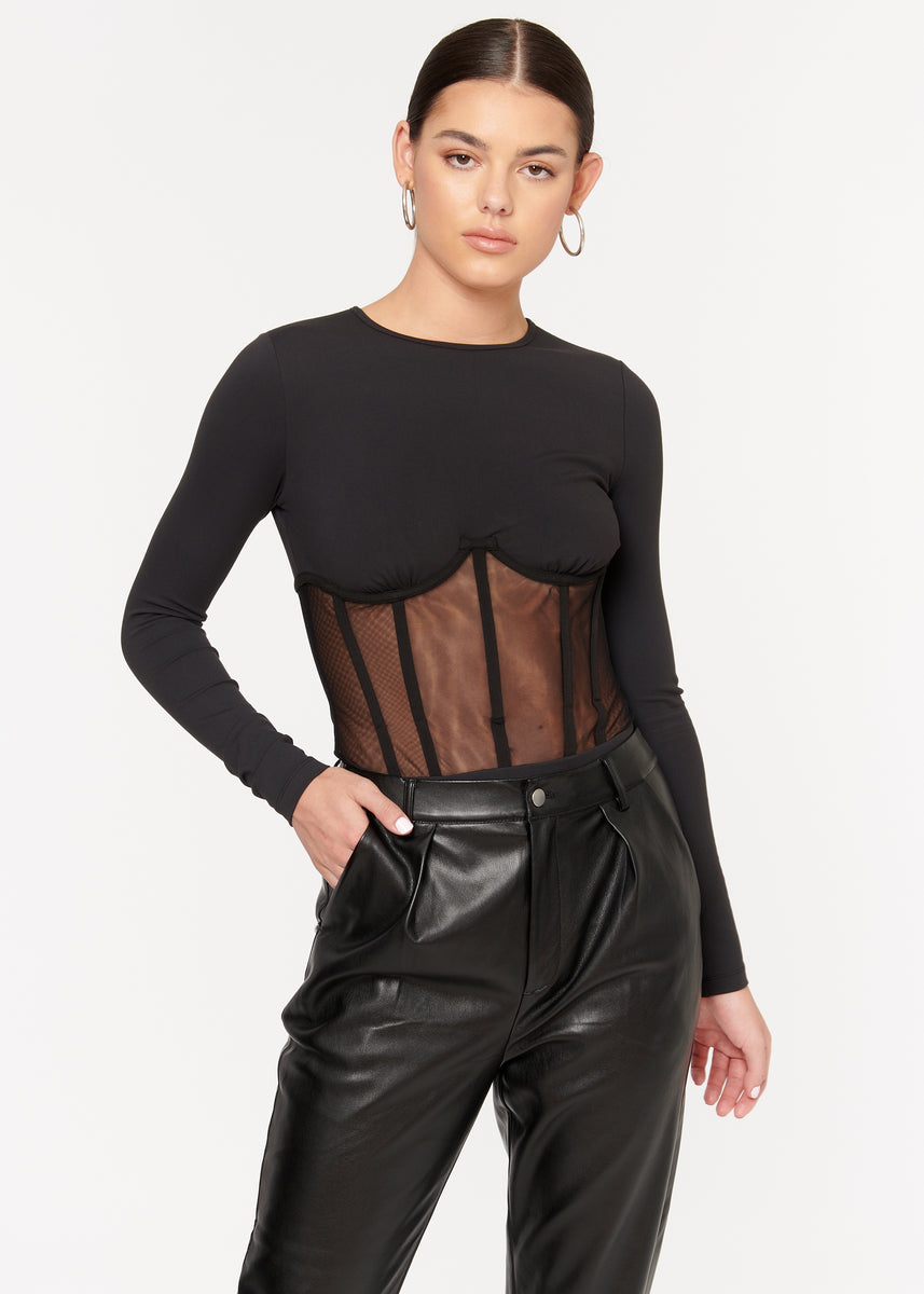 $298 Cami NYC Women's Black Balloon Sleeve Corset Lace Bodysuit Size  X-Small