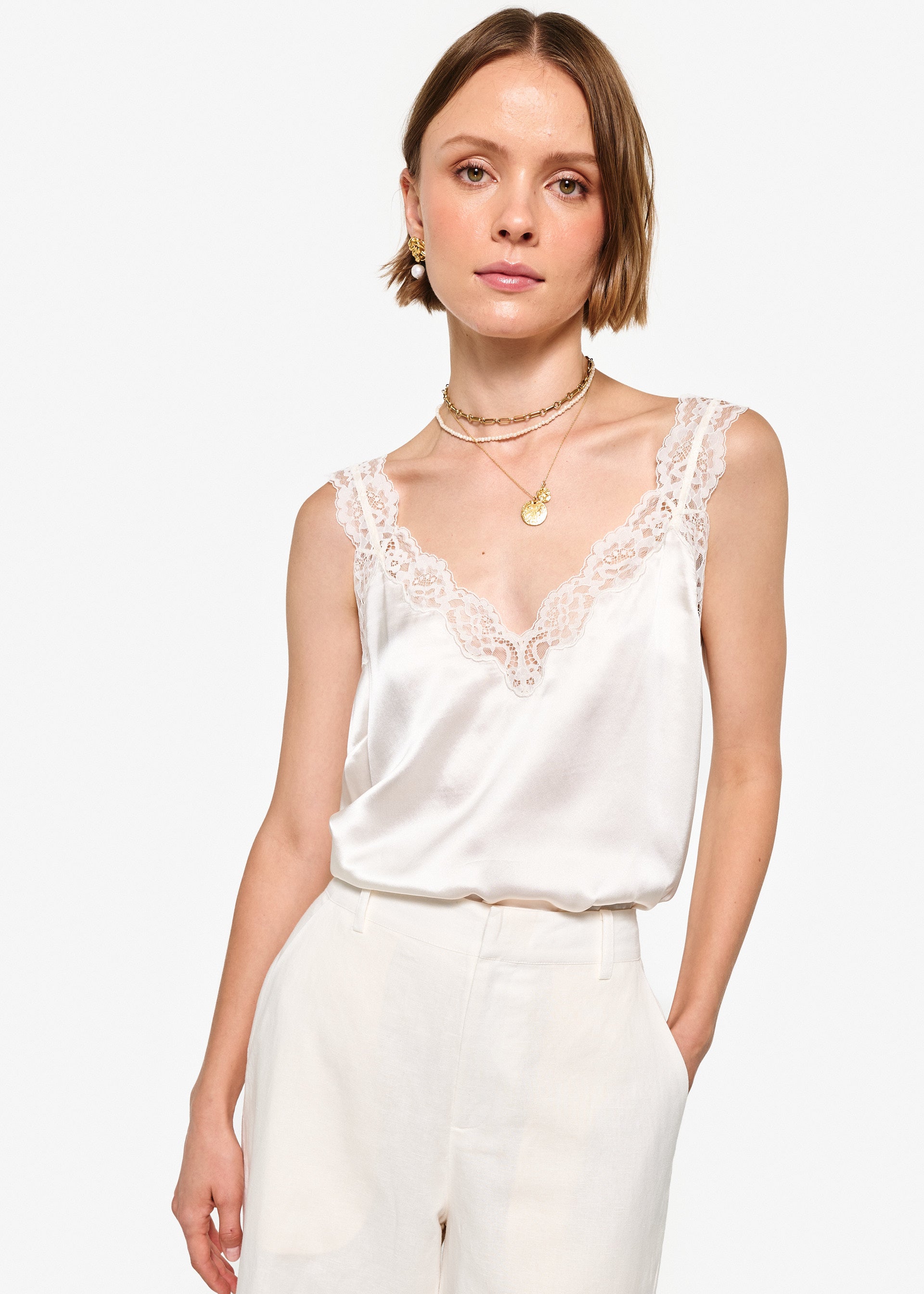 Cami NYC Lace Trim Silk Cami Top in outlet Light Peach