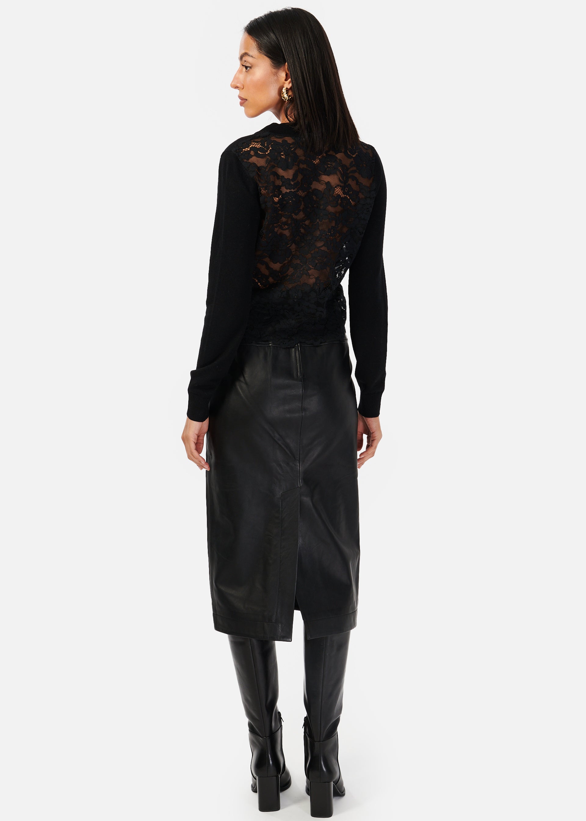 Inaya Genuine Leather Skirt Black