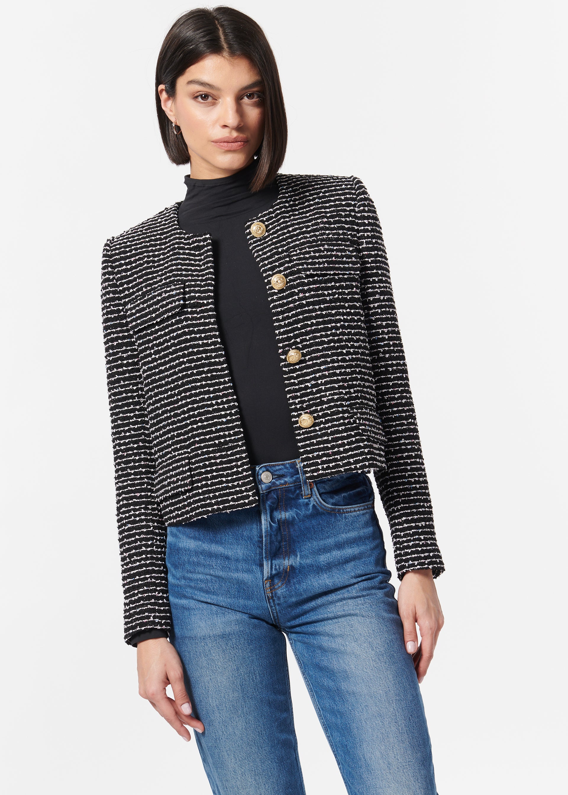 Rula Cropped Jacket Nautical Tweed – CAMI NYC