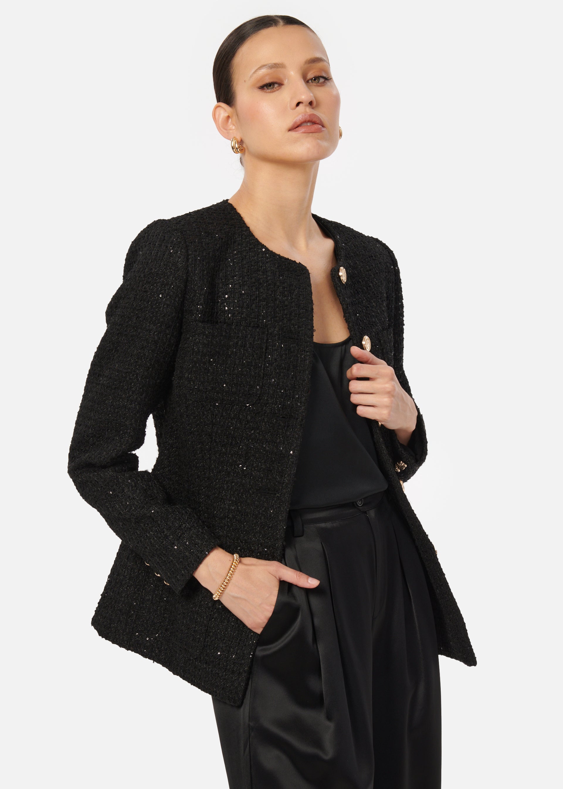 Wrenley Sequin Tweed Blazer Black