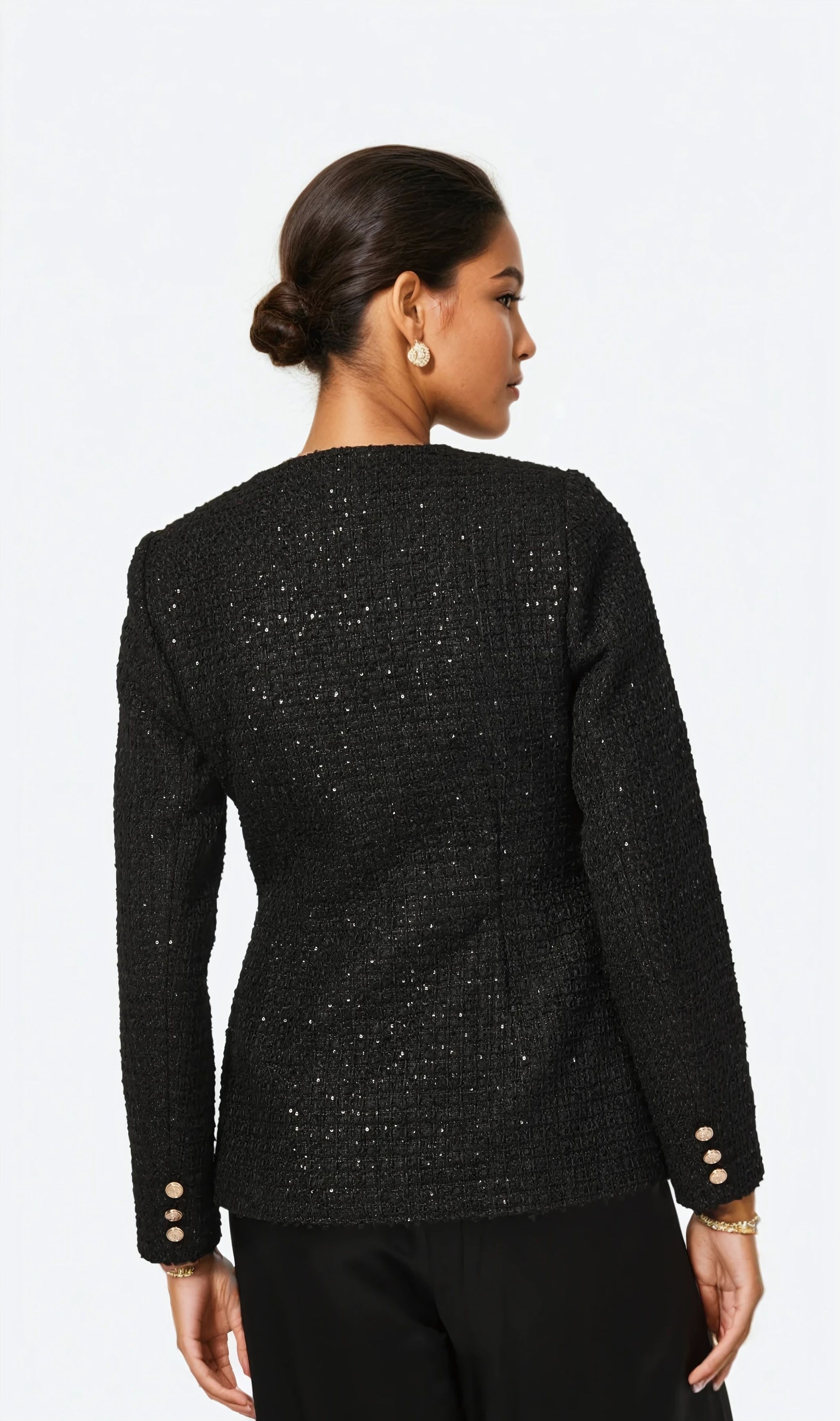 Wrenley Sequin Tweed Blazer Black