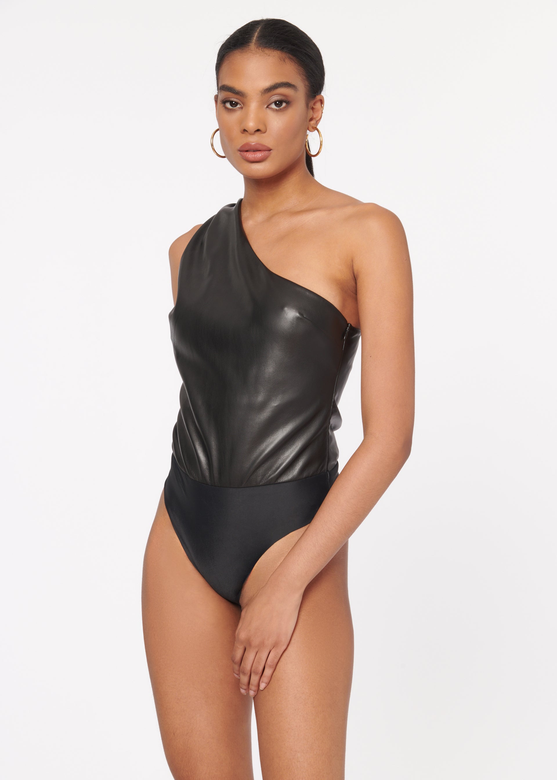 Chrissa Vegan Leather Bodysuit Black – CAMI NYC
